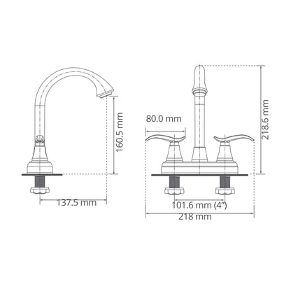 Mezcladora para lavabo 4” Tedesca Bar