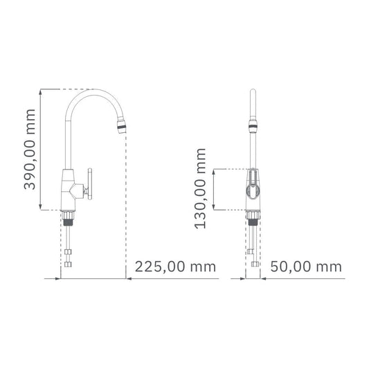 Plano técnico del monomando Londra: 39 cm de alto